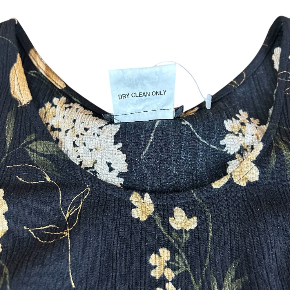 Vintage R&K Originals Dress Size 16 Black Tan Floral Crinkle Crepe Tie Back Maxi - Picture 10 of 10